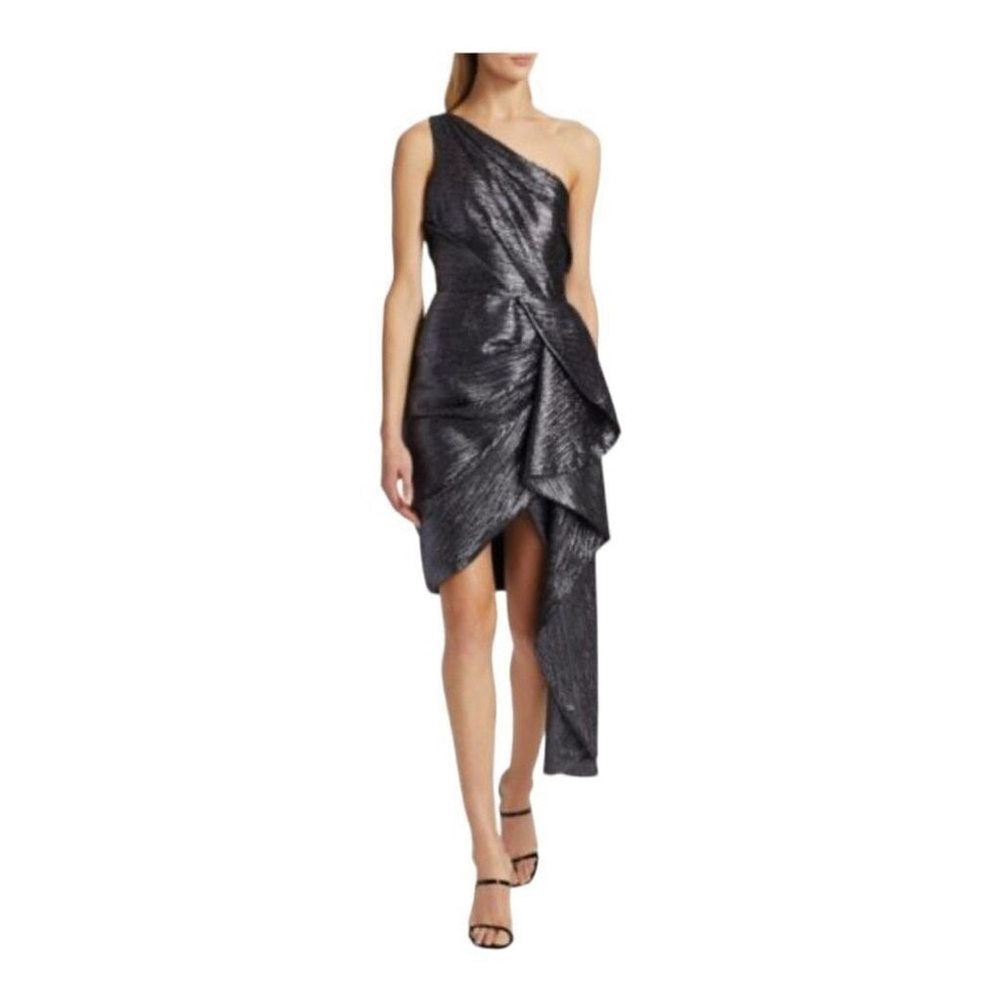 Pamella Roland Metallic One Shoulder Asymmetric Cocktail Dress Size 6